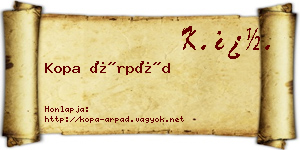 Kopa Árpád névjegykártya